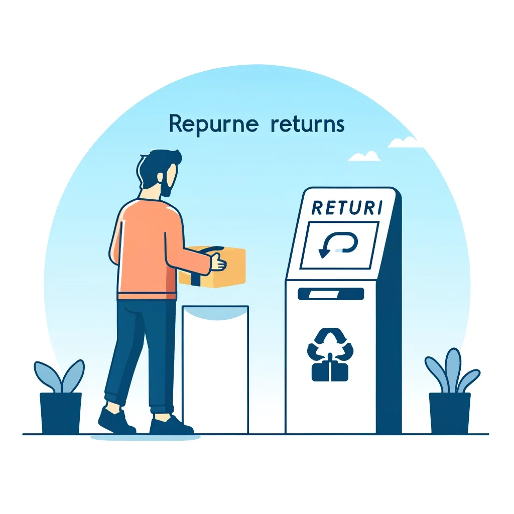 Dall·e 2024 05 31 00.09.39   an illustration representing self service returns on a white background. a customer is seen returning a product on their own, using a kiosk or a drop 